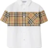 Burberry Kids Devon Short Sleeve Check Panel Shirt (Toddler/Little Kid/Big Kid) | Shirts & Tops