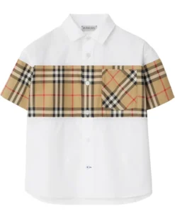 Burberry Kids Devon Short Sleeve Check Panel Shirt (Toddler/Little Kid/Big Kid) | Shirts & Tops
