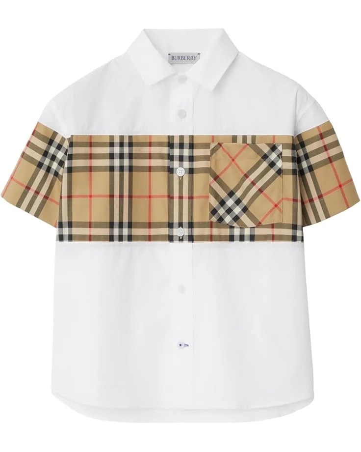 Burberry Kids Devon Short Sleeve Check Panel Shirt (Toddler/Little Kid/Big Kid) | Shirts & Tops 1 Burberry Kids Devon Short Sleeve Check Panel Shirt (Toddler/Little Kid/Big Kid) | Shirts & Tops