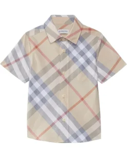 Burberry Kids Owen Check Short Sleeve Button Down Shirt (Little Kid/Big Kid) | Shirts & Tops